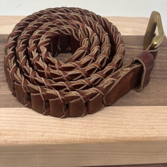 Vintage County Seat Braided Leather Solid Brass Buckle Belt Medium - Picture 3 of 11